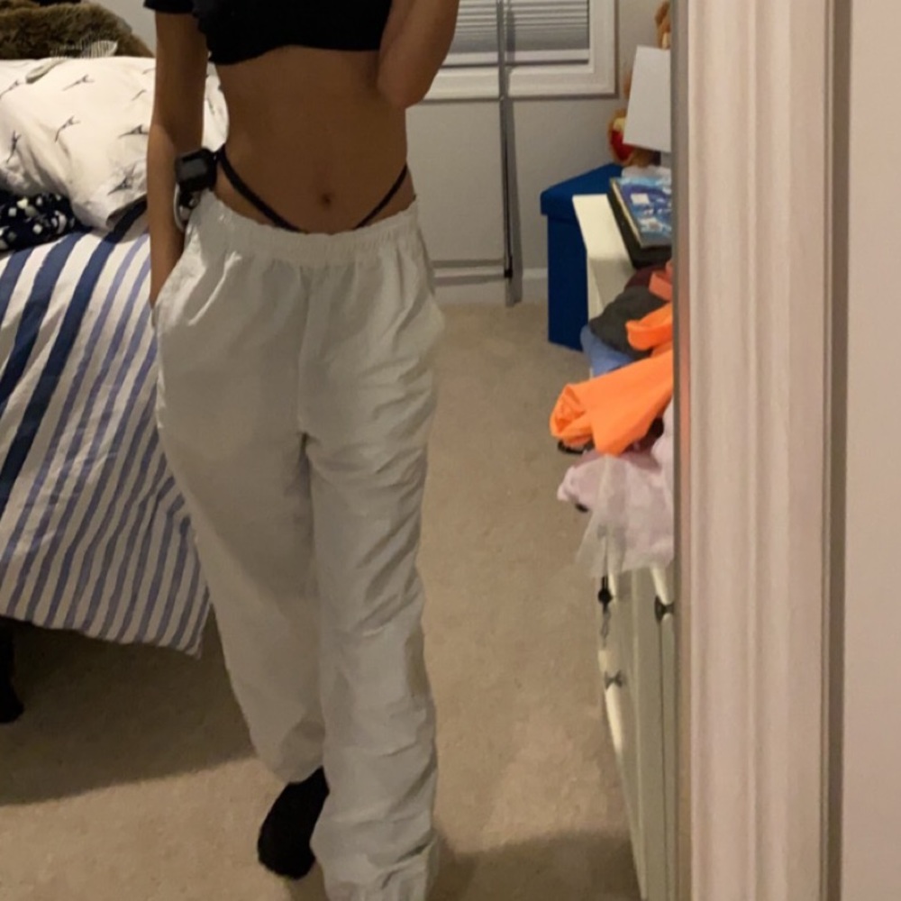 white parachute joggers